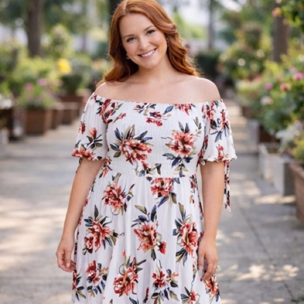 New Look Women's M White Floral Long Dress Sleeveless Summer Casual‎